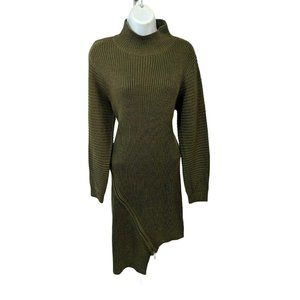 The Loud Factory Olive Green Acrylic Zip Detail Sweater Dress Size M